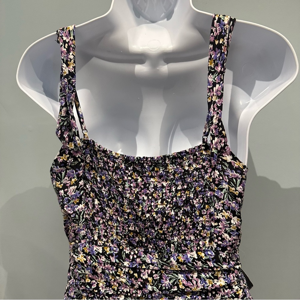 ASTR Black Purple Floral Mini Dress Cold Shoulder Off Shoulder Medium New - Picture 9 of 13